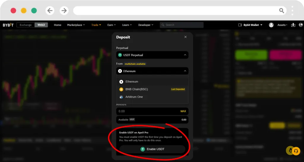 USDT inschakelen op Apex