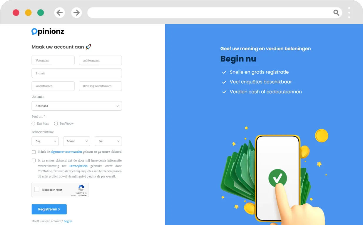 opinionz aanmeldformulier