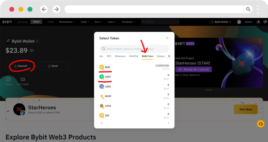 bybit wallet deposit bnb chain